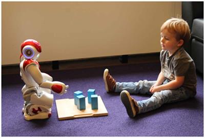 Kids playing with store robots